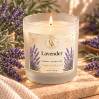 Frosted Glass Coconut Wax Candle – 12 oz / 340 g – Lavender