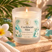 Frosted Glass Coconut Wax Candle – 12 oz / 340 g – Caribbean Mist
