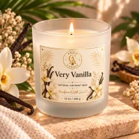 Frosted Glass Coconut Wax Candle – 12 oz / 340 g – Very Vanilla