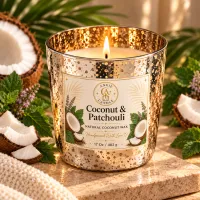 Gold Speckled Coconut Wax Candle – 17 oz / 482 g – Coconut & Patchouli