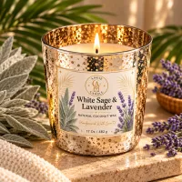 Gold Speckled Coconut Wax Candle – 17 oz / 482 g – White Sage & Lavender