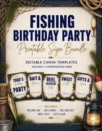 Fishing Birthday Party Printable Sign Bundle | Editable Canva Templates – Image 1