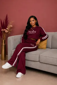 Maroon Crop-Top Tracksuit set – Image 2