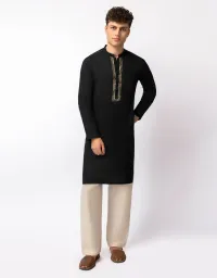BLACK COTTON KURTA | JTK-S-39640/S26/JJ10827-SF – Image 1