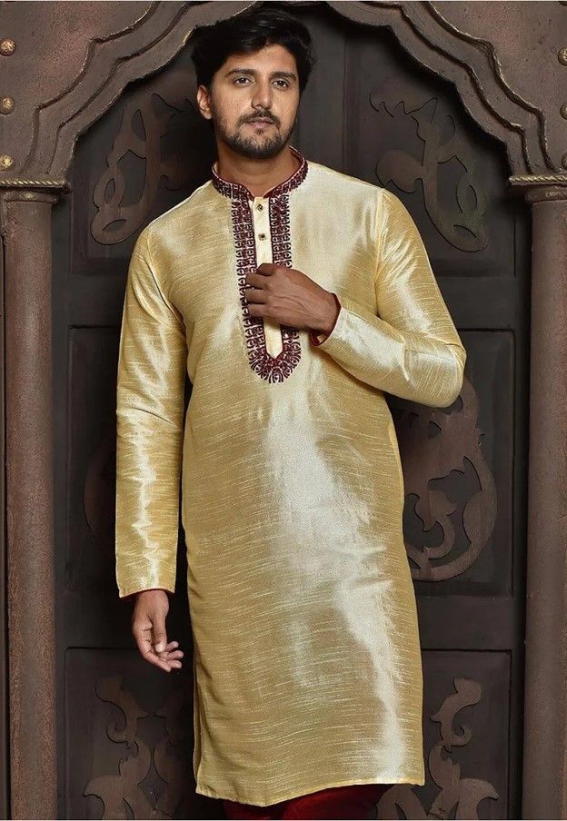 KPSK1008 Brown Short Cotton Kurta for Men – Image 2