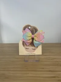 Bow Hair Clip – Single, Pastel Rainbow
