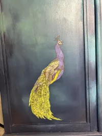 Hand-Painted Solid Oak Peacock Wardrobe – Image 6