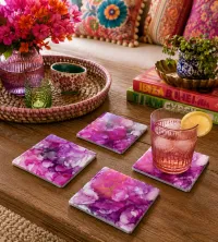 Magenta Abstract Alcohol Ink Coasters - Set of 4 – Image 1