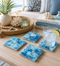 Blue Abstract Alcohol Ink Coasters - Set of 4 – Image 1