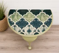 Green Demilune Table with Mosaic Tile Pattern Top – Image 2