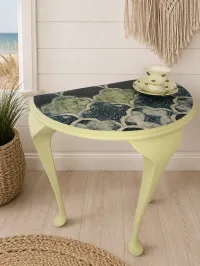 Green Demilune Table with Mosaic Tile Pattern Top – Image 3
