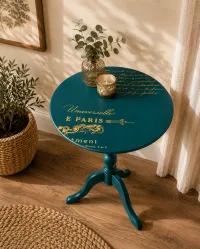 Jade Wine Table with Gold Script – Perfect for Small Spaces – Image 1