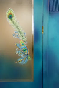 Hand-Painted Solid Oak Peacock Wardrobe – Image 9