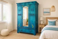 Hand-Painted Solid Oak Peacock Wardrobe – Image 10