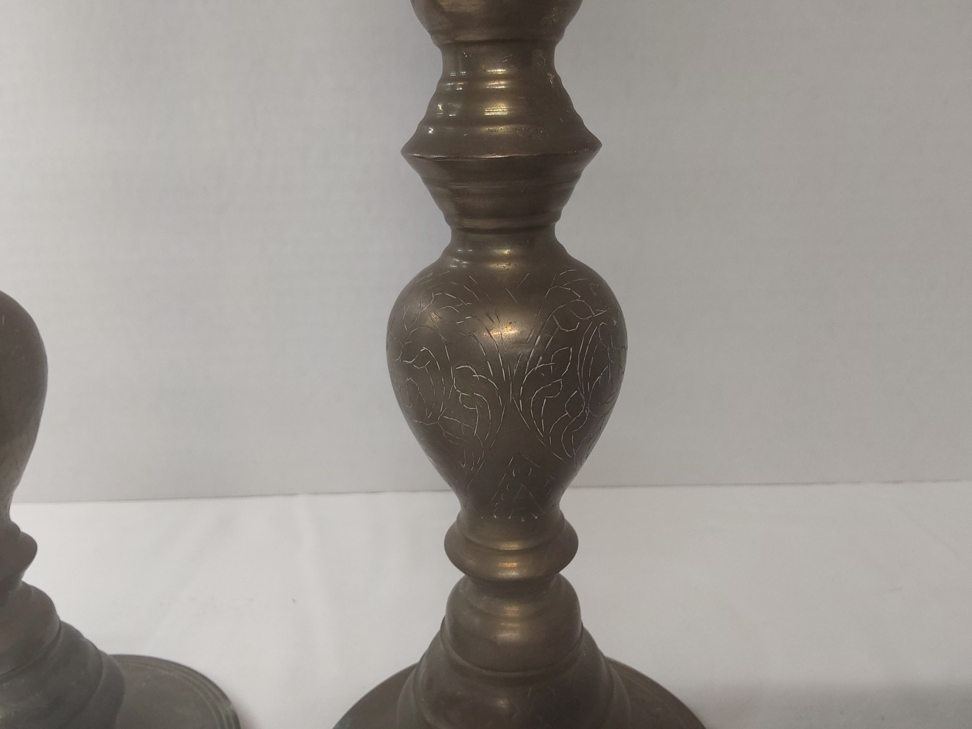Vintage 18-Inch Etched Brass Baluster Candlesticks - Pair of Tall Statement Candle Holders – Image 2