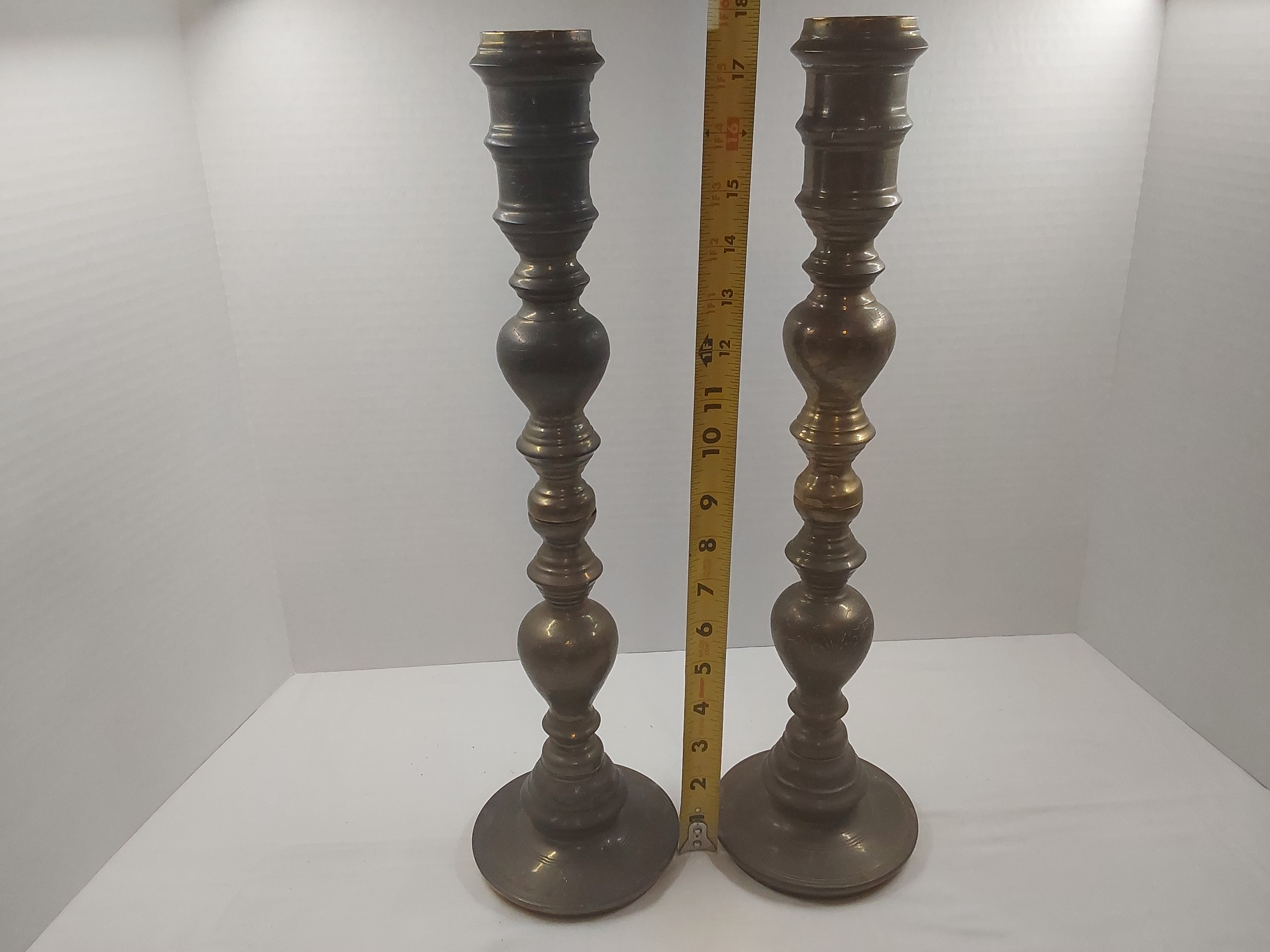 Vintage 18-Inch Etched Brass Baluster Candlesticks - Pair of Tall Statement Candle Holders – Image 4