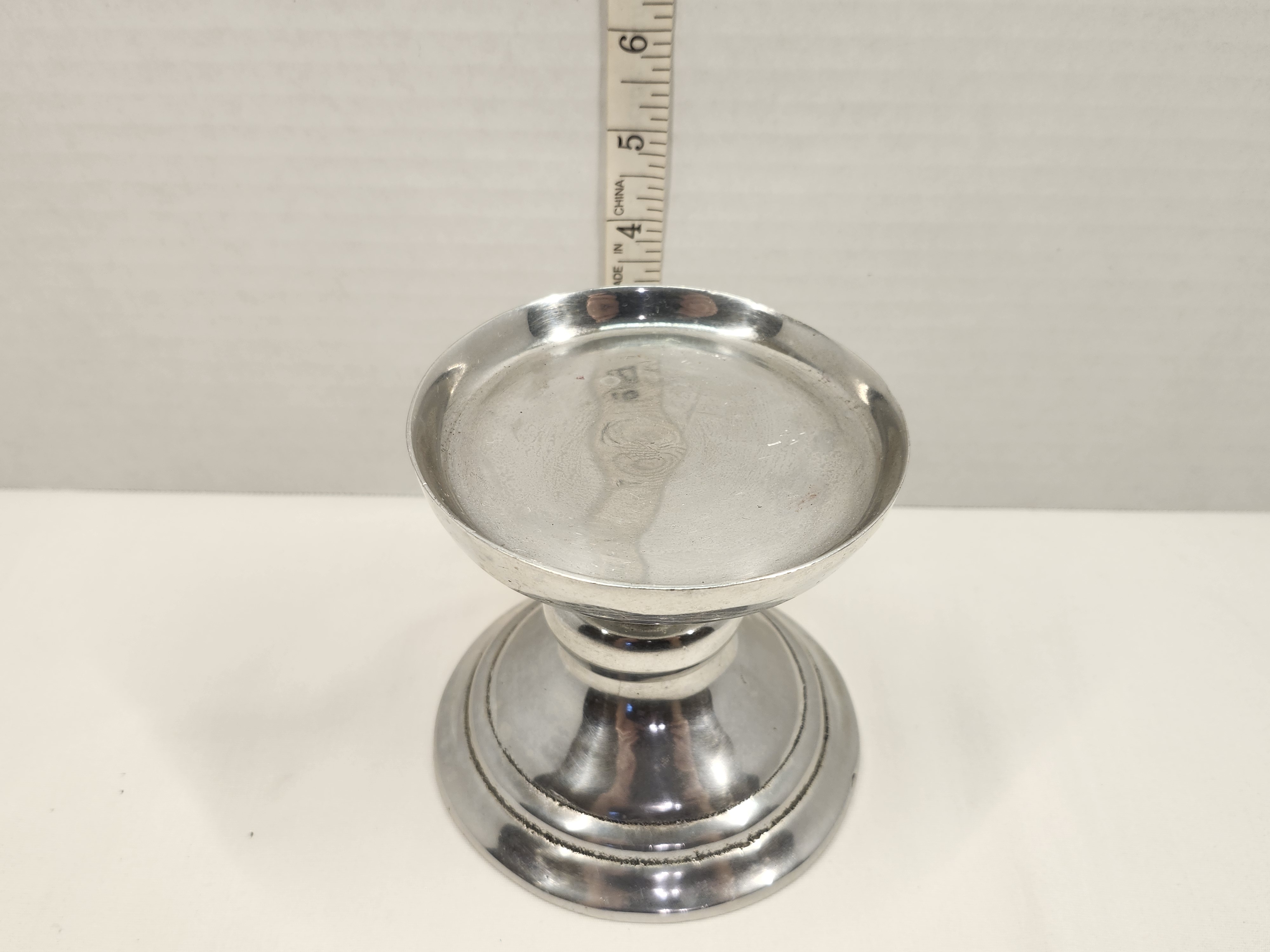 Vintage Silver-Toned Cast Aluminum 4.5" Pillar Candle Holder Pedestal – Image 4