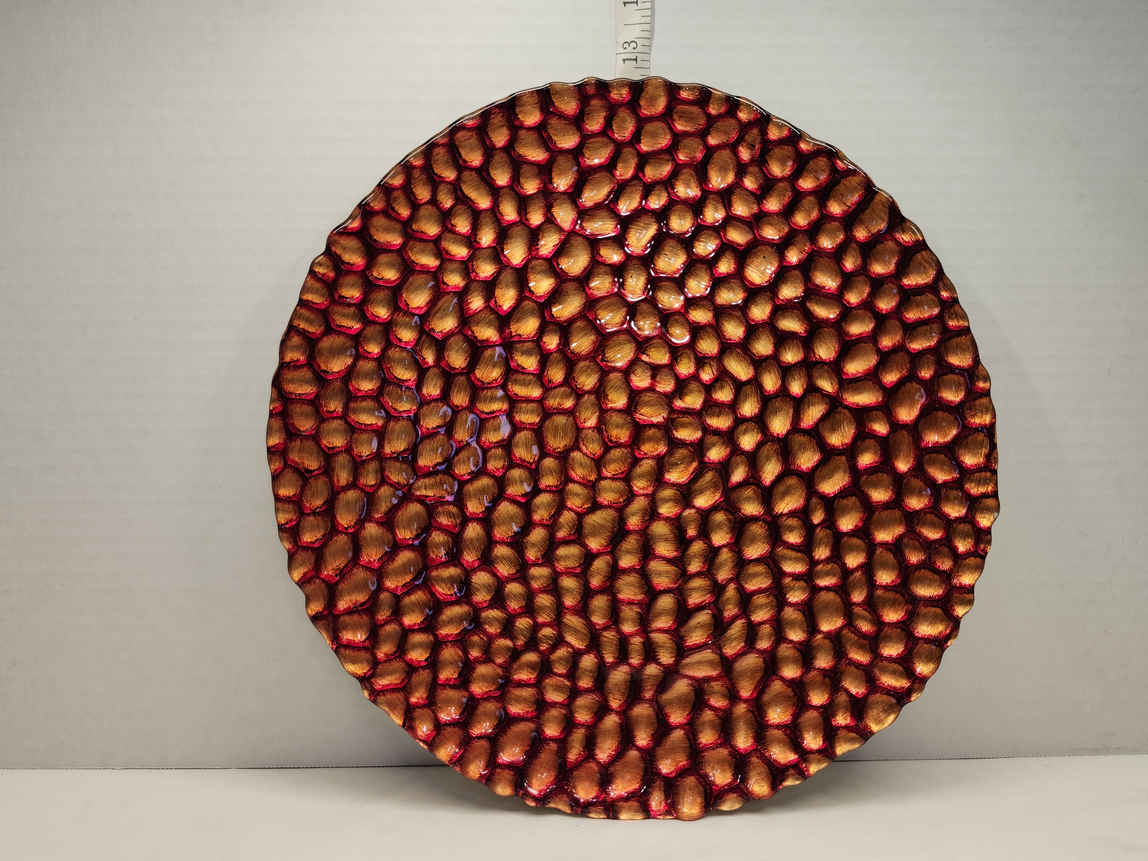 Artistic Textured Metallic Copper & Red 13" Scalloped Glass Charger Platter – Image 1