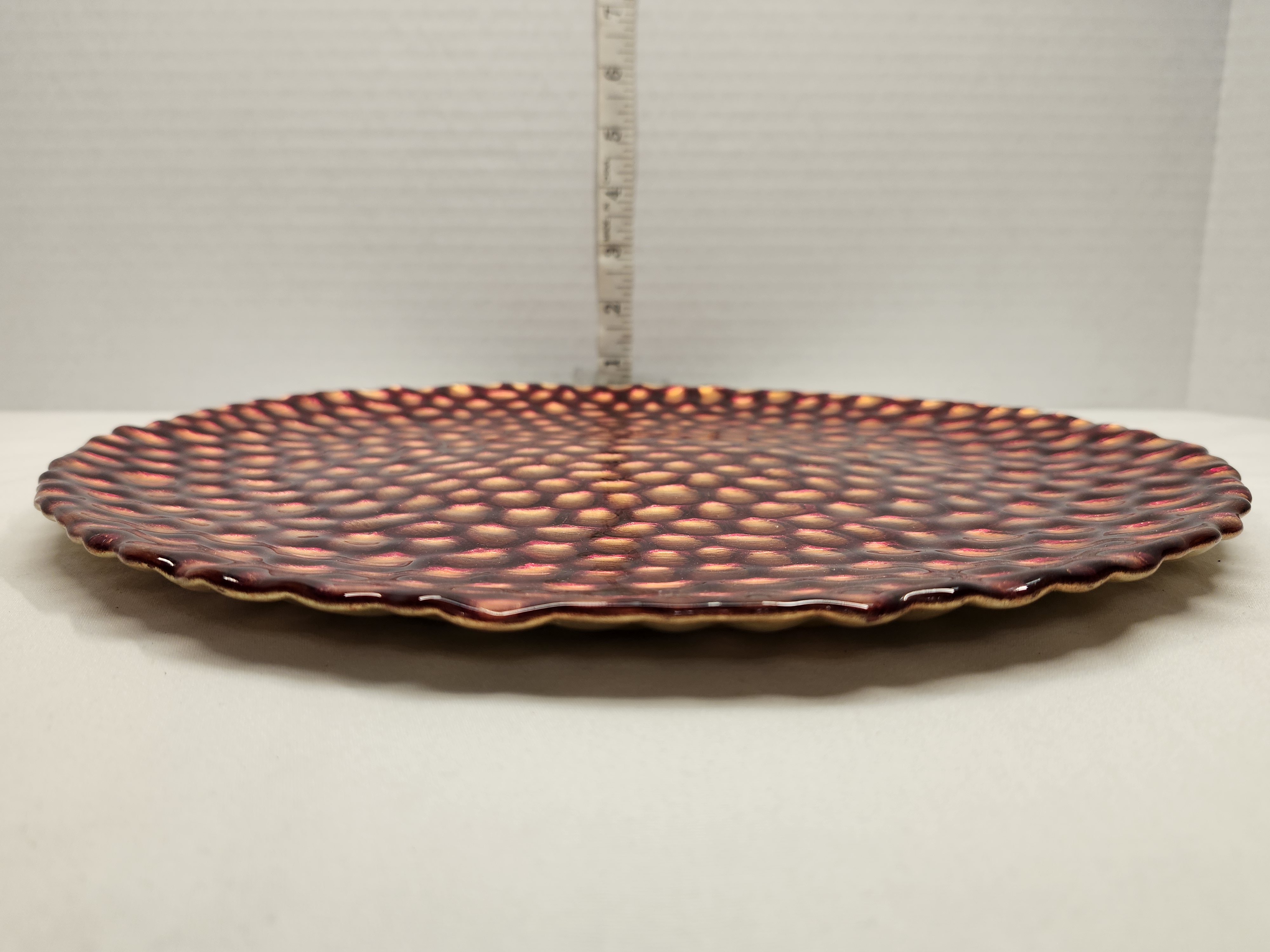 Artistic Textured Metallic Copper & Red 13" Scalloped Glass Charger Platter – Image 3