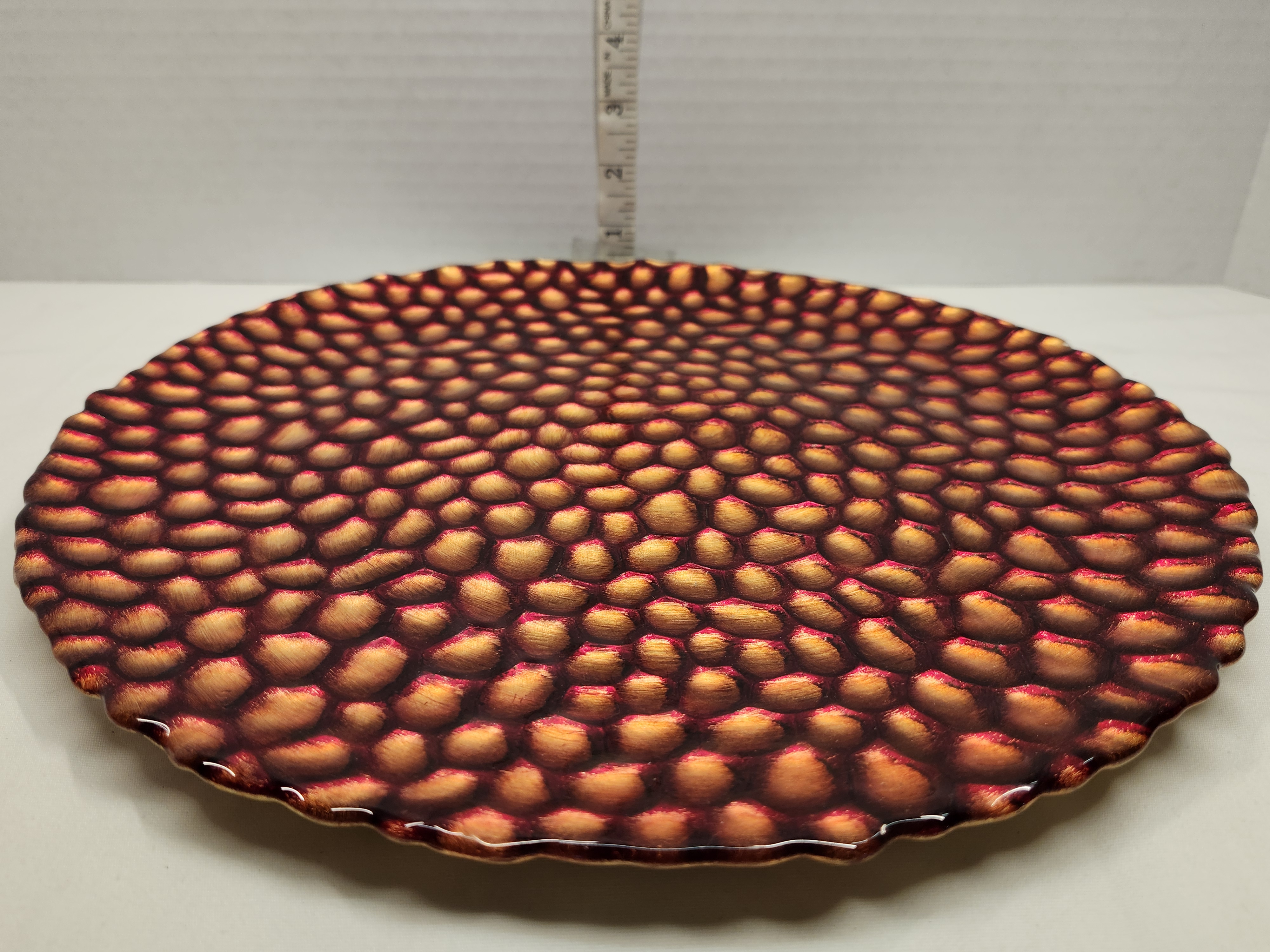 Artistic Textured Metallic Copper & Red 13" Scalloped Glass Charger Platter – Image 5