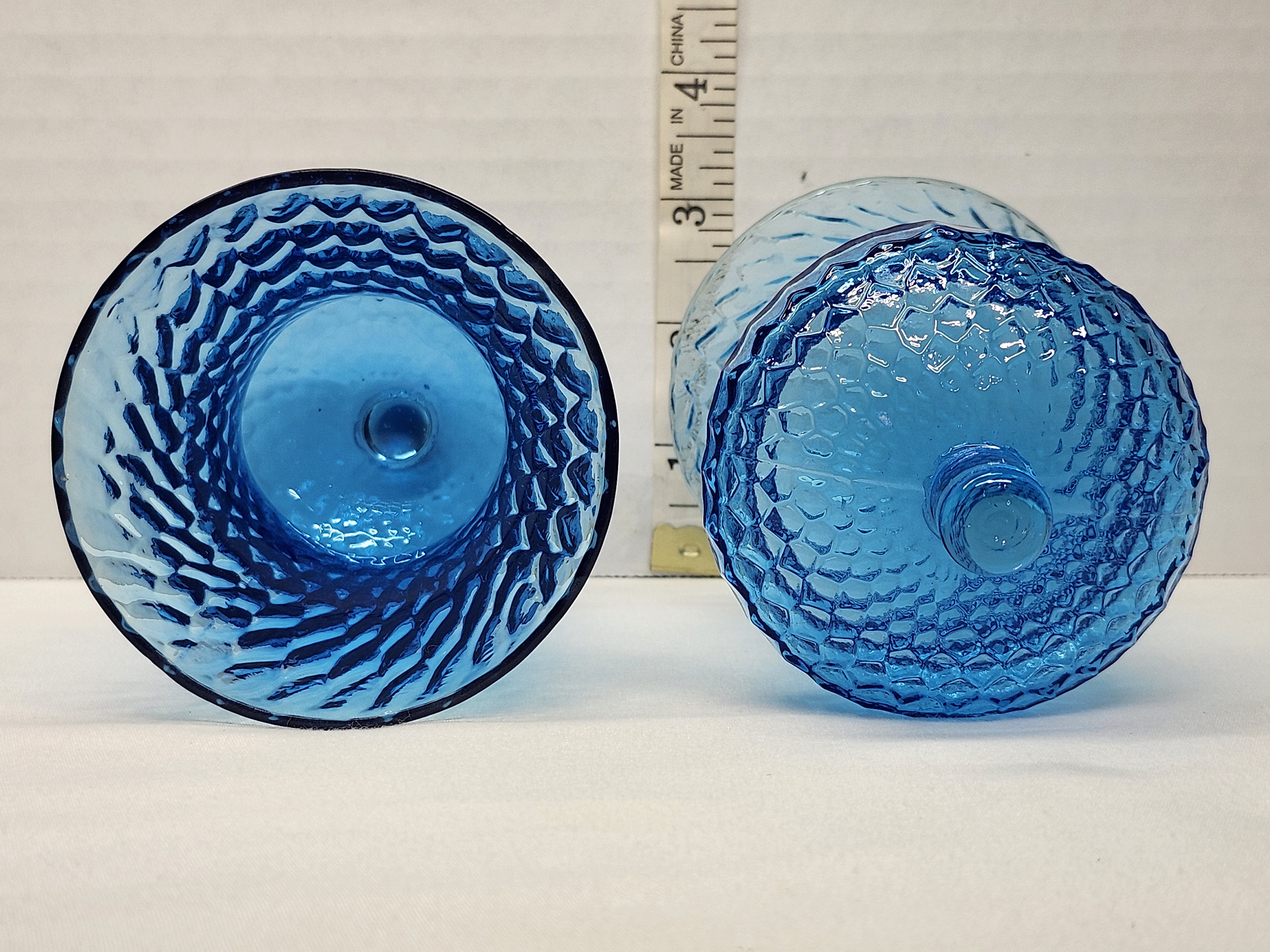 Vintage 1970s Homco Bimini Blue Diamond Optic Peg Votive Glass Shades - Pair – Image 2