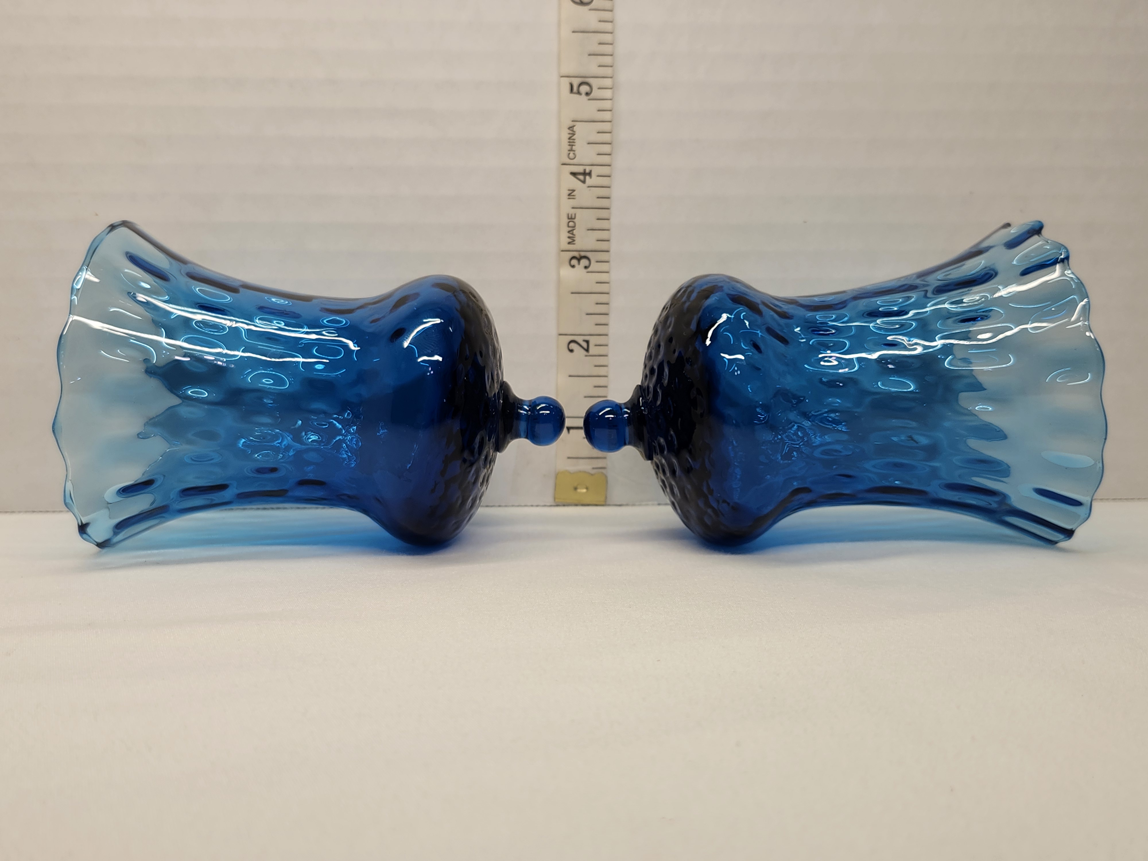 Vintage 1970s Homco Bimini Blue Hobnail Peg Votive Glass Shades - Pair – Image 3