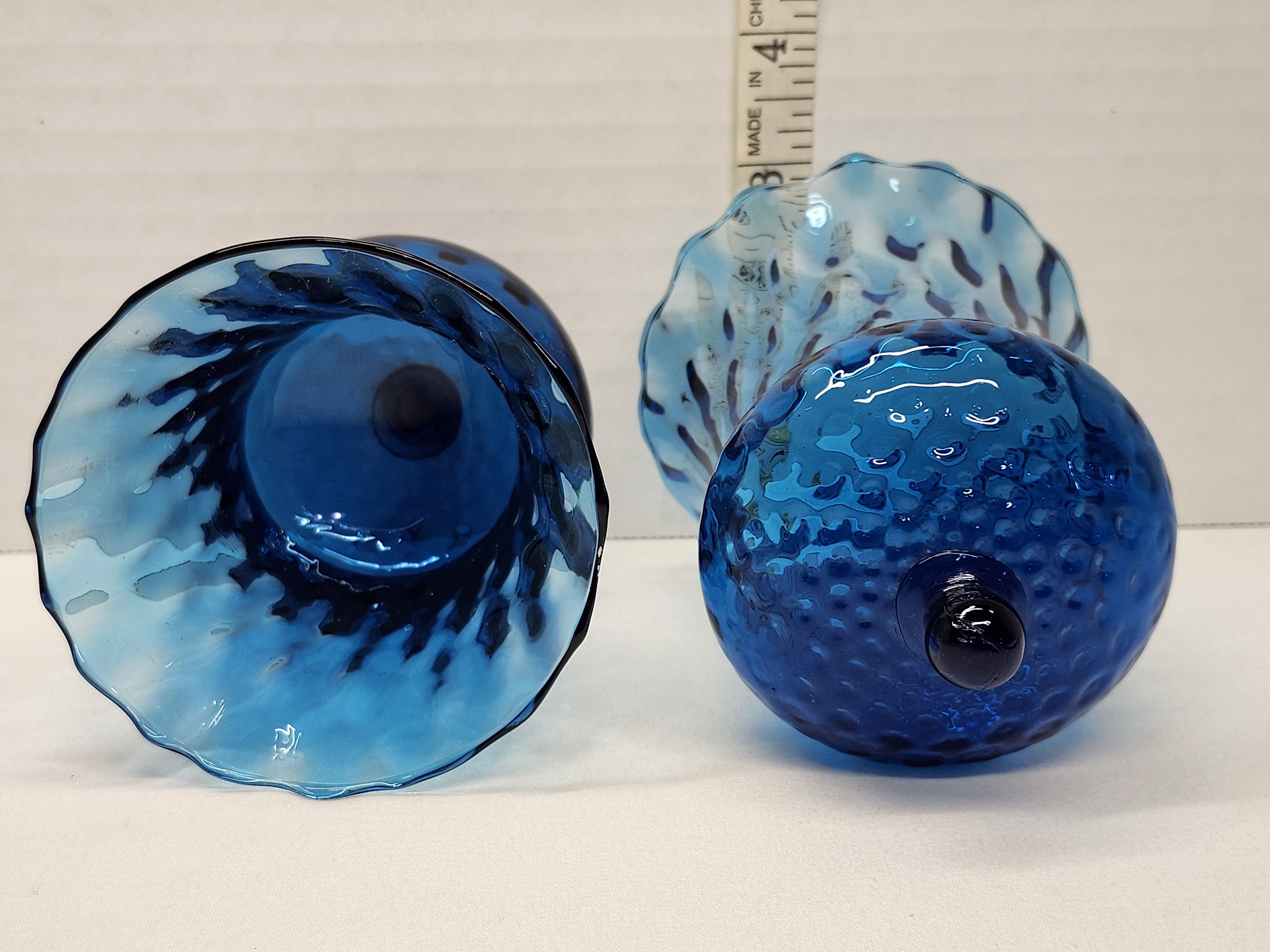 Vintage 1970s Homco Bimini Blue Hobnail Peg Votive Glass Shades - Pair – Image 2
