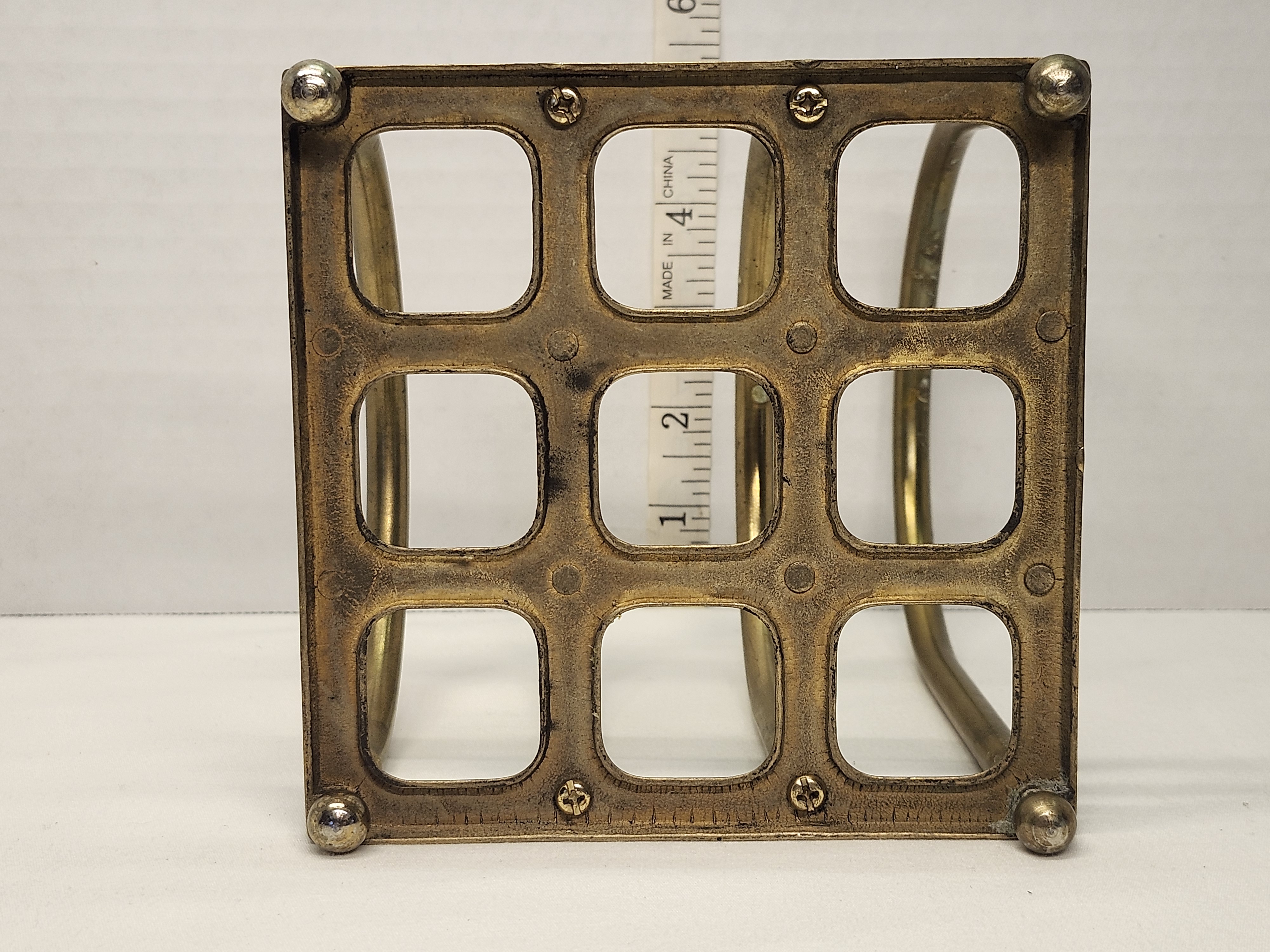 Vintage Mid-Century Tiered Brass Letter Organizer & Napkin Holder – Image 3