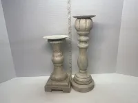 Set of 2 Shabby Chic Mixed Material Pillar Candle Holders – Image 2