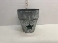 Rustic Galvanized Metal Planter Bucket with Cutout Star – Image 1