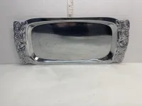 Vintage Embossed Rose Silver Chrome Serving Tray - Vanity Perfume Platter – Image 3