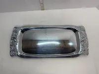 Vintage Embossed Rose Silver Chrome Serving Tray - Vanity Perfume Platter – Image 1