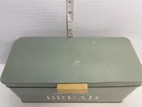 Vintage Sage Green Metal Bread Box - Farmhouse Countertop Storage Bin – Image 3
