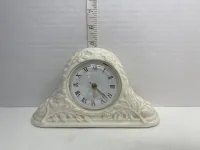 Vintage Embossed Rose Ceramic Mantel Clock - Shabby Chic Tabletop Quartz Clock – Image 1