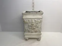 Ornate Whitewash Square Fleur-de-Lis Footed Planter & Decorative Vase (11.5") – Image 1