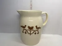 Vintage Ceramic Folk Art Bird Pitcher - Cream Stoneware Farmhouse Jug – Image 1