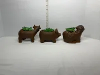 Vintage Rustic Ceramic Barnyard Animal Planters with Faux Succulents - Set of 3 – Image 3