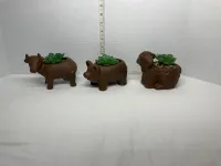 Vintage Rustic Ceramic Barnyard Animal Planters with Faux Succulents - Set of 3 – Image 1