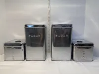 Vintage Lincoln BeautyWare Chrome Stacking Canister Set of 4 - Flour, Sugar, Coffee, Tea – Image 1