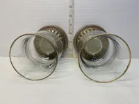 Vintage Antique Gold Fluted Base Glass Hurricane Candle Holders - Pair of 2 – Image 3