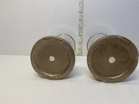 Vintage Antique Gold Fluted Base Glass Hurricane Candle Holders - Pair of 2 – Image 4