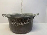 Antique Hand-Hammered Copper Pot Cauldron with Riveted Brass Handles - Rustic Planter – Image 2