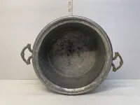 Antique Hand-Hammered Copper Pot Cauldron with Riveted Brass Handles - Rustic Planter – Image 1