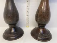 Vintage Turned Wood Baluster Pillar Candle Holders with Rope Trim Base - 10" Tall (Pair) – Image 4