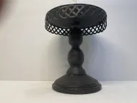 Dark Bronze Metal Pedestal Riser Stand with Lattice Rim - 8" Tall – Image 3