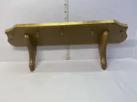 Vintage Gold Wooden Wall Shelf with 5 Hooks - Key Rack & Display Ledge – Image 2