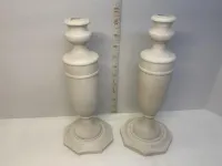 Vintage French Country Crackle Finish Candle Holders - 11" Off-White Candlesticks - Pair of 2 – Image 3