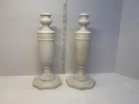 Vintage French Country Crackle Finish Candle Holders - 11" Off-White Candlesticks - Pair of 2 – Image 1