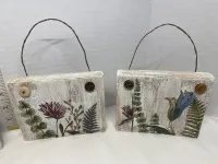 Rustic Botanical Wood Block Wall Plaques with IOD Transferes and Wire Hangers - Set of 4 – Image 3