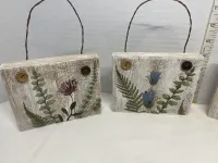 Rustic Botanical Wood Block Wall Plaques with IOD Transferes and Wire Hangers - Set of 4 – Image 2